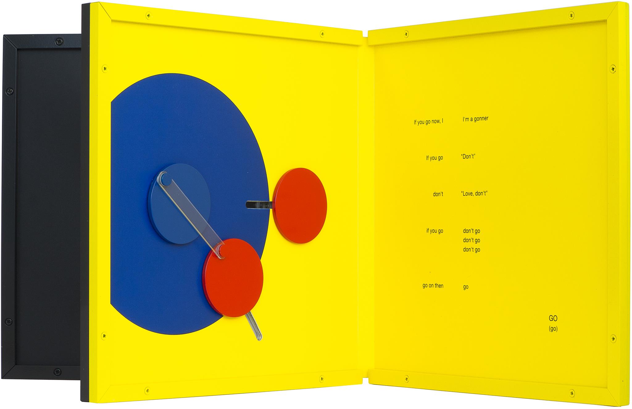 Mechanical book titled “The Mechanical Word Volume 5 - Long Gone (to go)” by Karen Bleitz - full view showing the poem machine in action.