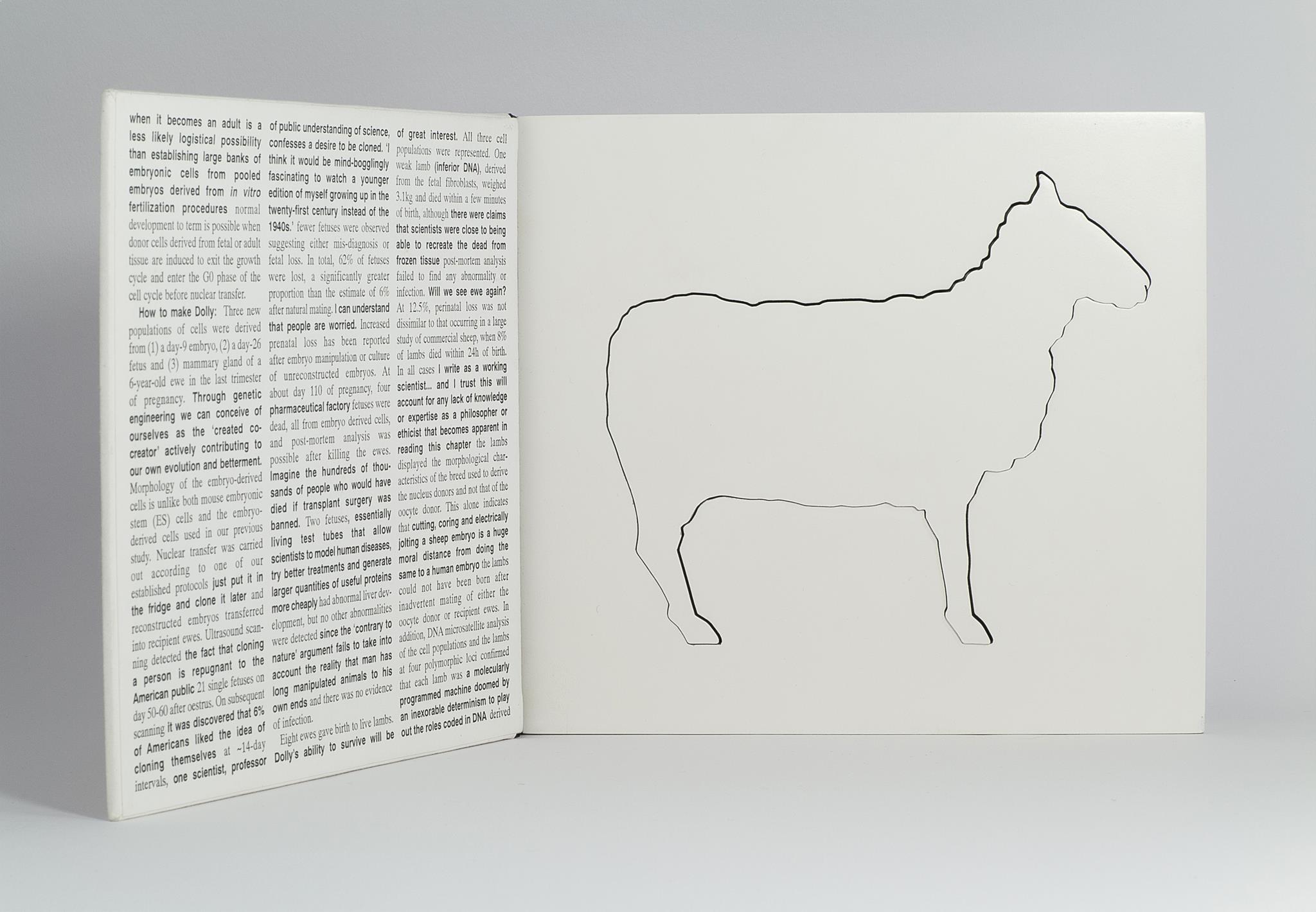 Full view of artist book Dolly: Edition Unlimited by Karen Bleitz, a pop-out jig-sawed book-work on the theme of the cloned sheep, Dolly, with a freestanding herd of sheep integrated into the form of the book.