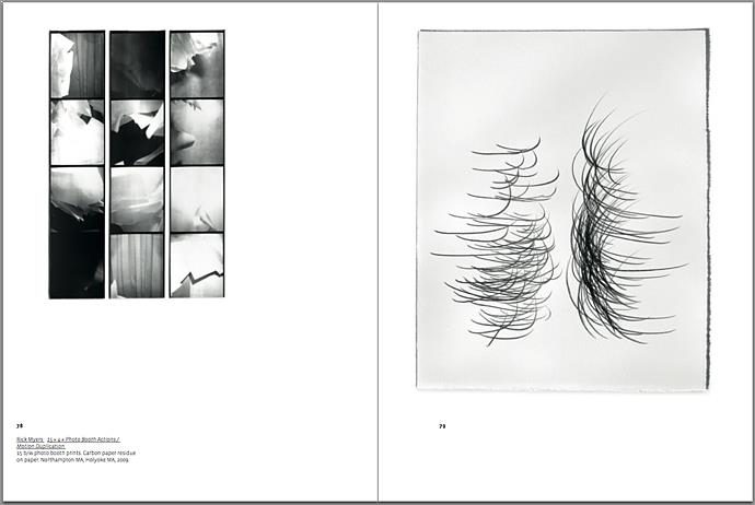 arc UNBOUND catalogue featuring artists books by Arc Editions artists Karen Bleitz, Sam Winston, Victoria Bean and Rick Myers. Full view of page spread.