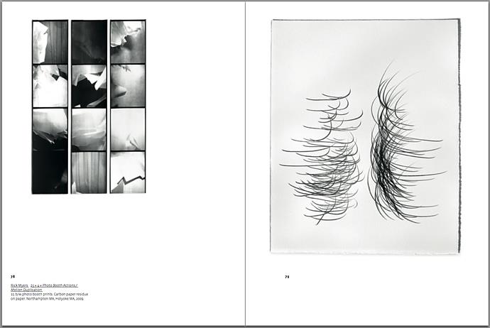 arc UNBOUND catalogue featuring artists books by Arc Editions artists Karen Bleitz, Sam Winston, Victoria Bean and Rick Myers. Full view of page spread.